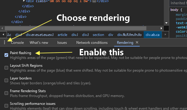 Rendering tab in Chrome DevTools